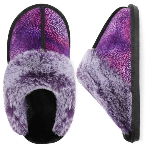 Besroad Winter Fuzzy Hausschuhe Sandalen Plüsch Kunstfell Flauschige Flache Hausschuhe Warme Slide Schuhe für Damen, Purplering, 10-11 von Besroad