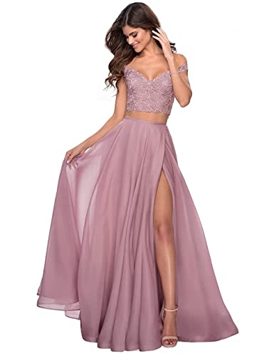 BessDress Zweiteiliges Ballkleid, lang, formell für Damen, Teenager, Heimkehr, Abschlussfeier, Party, BD450, Mauve-2, 34 von BessDress