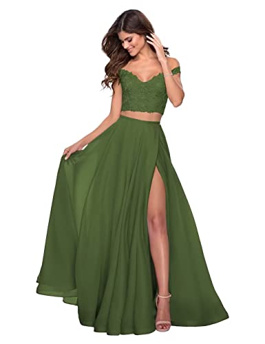 BessDress Zweiteiliges Ballkleid, lang, formell für Damen, Teenager, Heimkehr, Abschlussfeier, Party, BD450, Olivegreen-2, 32 von BessDress