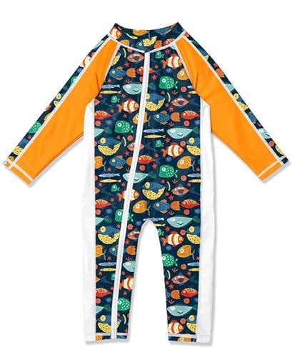 Baby Jungen Schnelltrocknend UV Shirt Reißverschluss Langarm Sonnenschutz UPF 50+ Badebekleidung Fisch 18-24 Monate von BesserBay