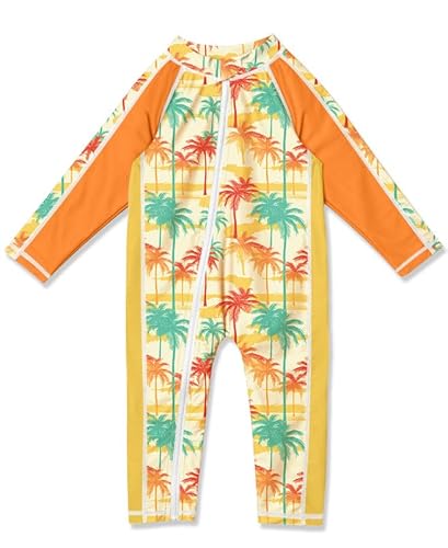 Baby Jungen UV-Schutz UV Shirt Reißverschluss Langarm UPF 50+ Badebekleidung Gelb & Kokosnussbaum 18-24 Monate von BesserBay
