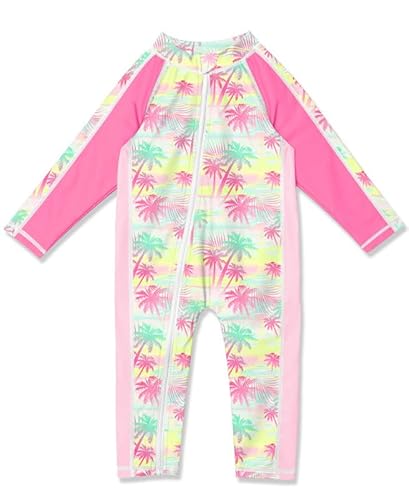 Baby Mädchen Atmungsaktiv UV Shirt UPF 50+ Reißverschluss Langarm Badebekleidung Rosa & Kokosnussbaum 18-24 Monate von BesserBay