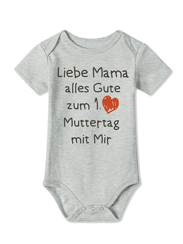 BesserBay Baby Mama Strampler Grau Muttertagsgeschenk Kurzarm Alles Gute zum 1. Muttertag mit mir Body 0-3 Monate von BesserBay