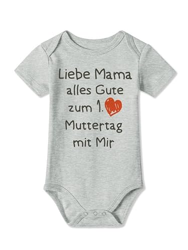 BesserBay Baby Strampler Grau Muttertagsgeschenk Kurzarm Alles Gute zum 1. Muttertag mit mir Body 9-12 Monate von BesserBay