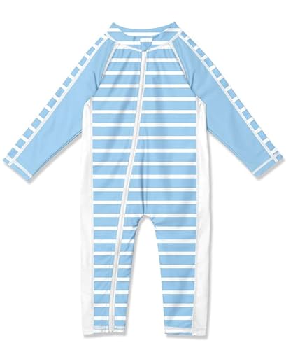 BesserBay Baby Jungen Schnelltrocknend Badeanzug UPF 50+ Reißverschluss Langarm Badebekleidung Horizontale Streifen 0-6 Monate von BesserBay