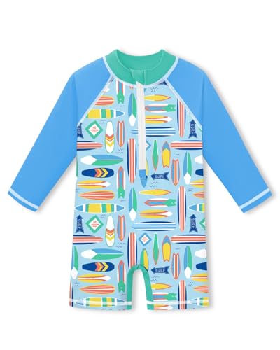 BesserBay Baby Langarm UV Shirt UPF 50+ Schnelltrocknend Schwimmanzug mit Knöpfen Schiffe Blau 12-18 Monate von BesserBay