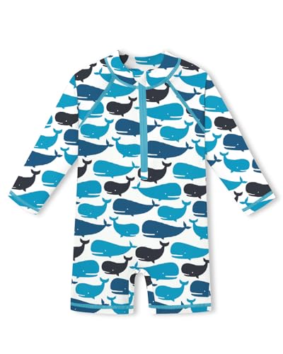 BesserBay Baby Langarm UV Shirt mit Zip UPF 50+ Stehkragen Badeanzug mit Knöpfen Wale Blau 3-6 Monate von BesserBay