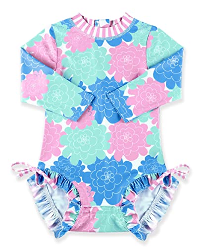 BesserBay Baby Mädchen Comfortable One Piece mit Print und Long Sleeve Sun Protective Rash Guard UPF 50+ Blumen 0-6 M von BesserBay