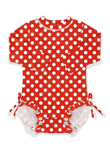 BesserBay Baby Mädchen Rundhals Rash Guard UPF 50+ Sonnenschutz Einteiliger Badeanzüge Polka Dots 6-12 Monate von BesserBay