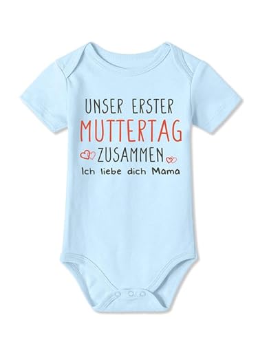BesserBay Baby Mama Strampler Erster Muttertag Ich Liebe Dich Kurzarm Blau Muttertagsgeschenk Body 0-3 Monate von BesserBay