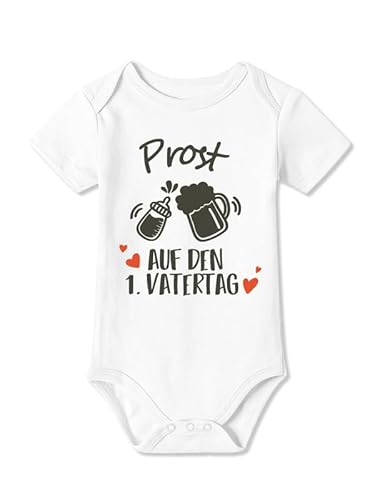 BesserBay Baby Papa Strampler Kurzarm Prost Auf Den 1. Vatertag Weiß Vatertagsgeschenk Body 0-3 Monate von BesserBay