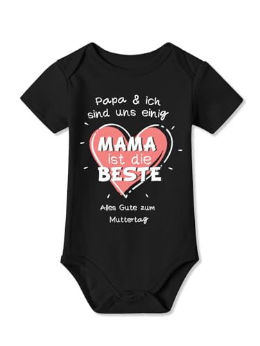 BesserBay Baby Strampler Kurzarm MAMA ist die BESTE Muttertag Schwarz Muttertagsgeschenk Body Unisex 6-9 Monate von BesserBay
