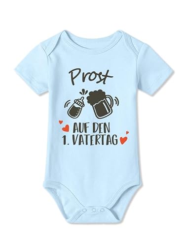 BesserBay Baby Strampler Prost Auf Den 1. Vatertag Kurzarm Blau Vatertagsgeschenk Body 6-9 Monate von BesserBay