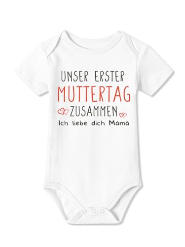 BesserBay Baby Strampler Kurzarm Unser Erster Muttertag ICH LIEBE DICH MAMA Weiß Muttertagsgeschenk Body 3-6 Monate von BesserBay