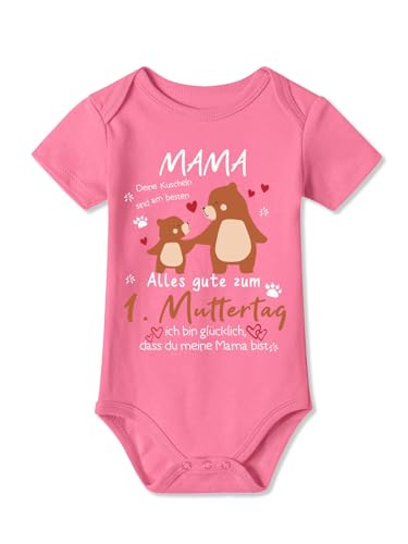 BesserBay Baby Strampler Muttertagsgeschenk Alles Gute zum 1. Muttertag Bär Rosa Kurzarm Body Unisex 9-12 Monate von BesserBay