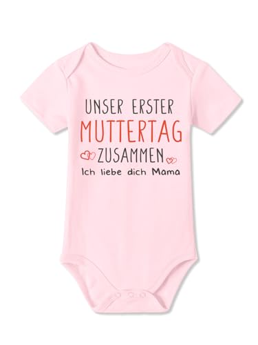 BesserBay Baby Strampler Muttertagsgeschenk Unser Erster Muttertag ICH LIEBE DICH MAMA Rosa Kurzarm Body 6-9 Monate von BesserBay