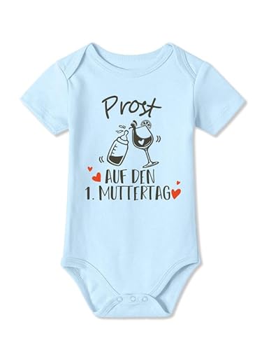 BesserBay Baby Strampler Prost Auf Den 1. Muttertag Kurzarm Blau Muttertagsgeschenk Body 6-9 Monate von BesserBay