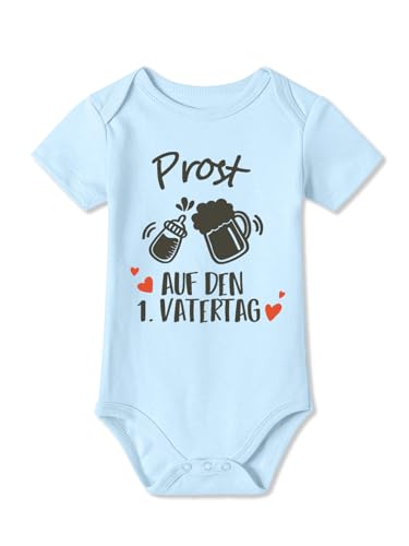 BesserBay Baby Strampler Prost Auf Den 1. Vatertag Kurzarm Blau Vatertagsgeschenk Body 9-12 Monate von BesserBay