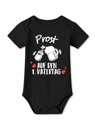 BesserBay Baby Strampler Vatertagsgeschenk Prost Auf Den 1. Vatertag Schwarz Kurzarm Body 6-9 Monate von BesserBay