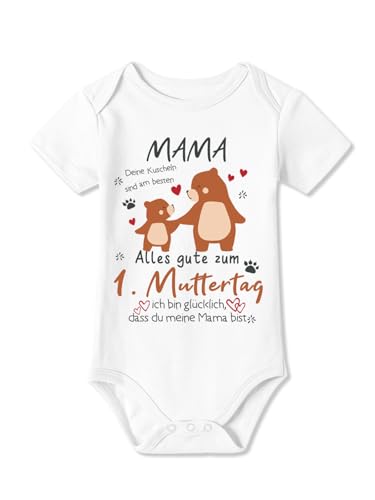 BesserBay Baby Strampler Weiß Muttertagsgeschenk Kurzarm Alles Gute zum 1. Muttertag Bär Body Unisex 6-9 Monate von BesserBay