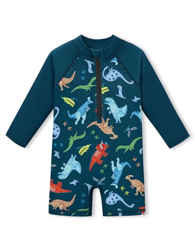BesserBay Baby UV Shirt Schnelltrocknend UPF 50+ Stehkragen Badeanzug mit Knöpfen Dinosaurier Blau 0-3 Monate von BesserBay