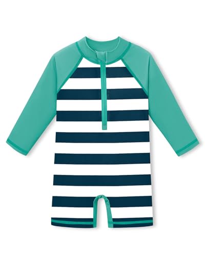 BesserBay Baby UV Shirt UPF 50+ Schnelltrocknend Stehkragen Schwimmanzug mit Knöpfen Streifen Grün 0-3 Monate von BesserBay