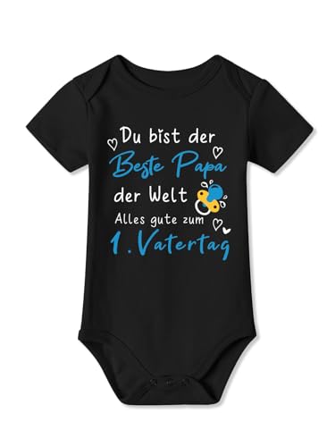 BesserBay Baby Unisex Strampler Kurzarm Erster Vatertag Der Beste Papa Schwarz Vatertagsgeschenk Body 9-12 Monate von BesserBay