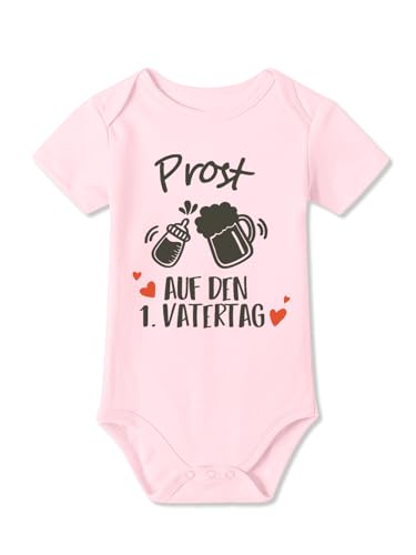 BesserBay Baby Unisex Strampler Kurzarm Prost Auf Den 1. Vatertag Rosa Vatertagsgeschenk Body 6-9 Monate von BesserBay