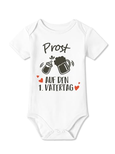 BesserBay Baby Unisex Strampler Kurzarm Prost Auf Den 1. Vatertag Weiß Vatertagsgeschenk Body 3-6 Monate von BesserBay