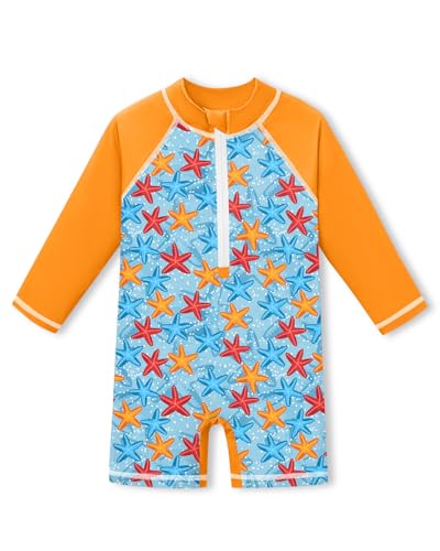 BesserBay Baby mit Zip UV Shirt UPF 50+ Stehkragen Schwimmanzug mit Knöpfen Seestern Orange Blau 0-3 Monate von BesserBay