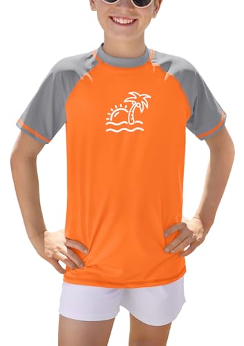 BesserBay Kinder Orange Top Badeshirt UV Shirt mit UV-Shutz Swimsuit Bademode Kurzarm Rashguard 120 von BesserBay