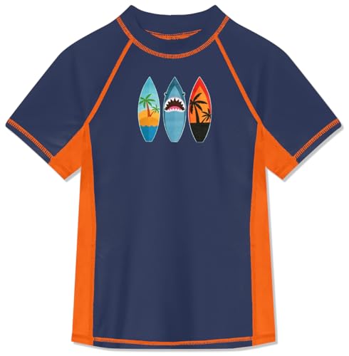 BesserBay Jungen Kinder Druck Badeshirt Bademode Swimsuit UV Shirt mit UV-Shutz Dunkelblau Rashguard 120 von BesserBay