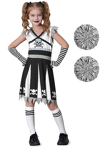BesserBay Cheerleader Kleid Lange Armwärmer High School Schuluniform Kinder Cheer Outfit Schwarz 140 von BesserBay