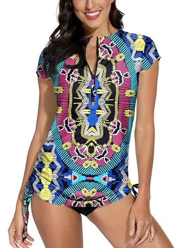 BesserBay Damen Rash Guard Bademode UV Shirts Kurzarm Schwimmshirt UPF 50+, Wassermelone Rot, Gr.40 EU/Large von BesserBay