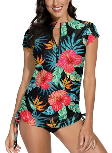 BesserBay Damen Bademode Rash Guard UV Shirts Kurzarm Schwimmshirt UPF 50+ XL von BesserBay