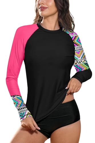 BesserBay Damen Bademode Rash Guard UV Shirts Langarm Surf Shirt Schwimmen Tankini UPF 50+ Schwarz Gr. 44 EU/ 2XL von BesserBay