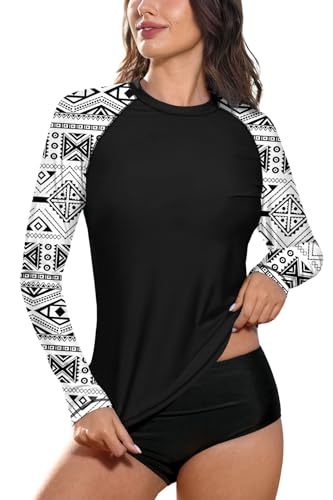 BesserBay Damen Bademode Rash Guard UV Shirts Langarm Surf Shirt Schwimmen Tankini UPF 50+ Schwarz Gr.- 44 EU/ 2XL von BesserBay