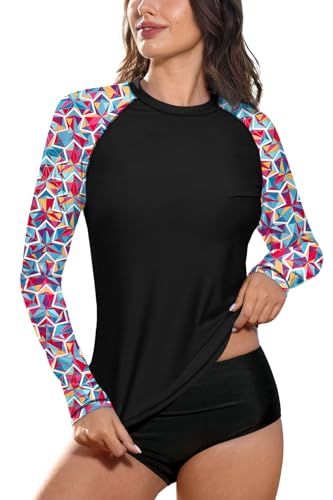 BesserBay Damen Bademode Rash Guard UV Shirts Langarm Surf Shirt Schwimmen Tankini UPF 50+ Schwarz Gr.- 44 EU/ 2XL von BesserBay