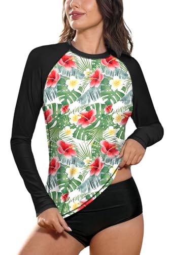BesserBay Damen Bademode Rash Guard UV Shirts Langarm Surf Shirt Schwimmen UPF 50+ Schwarz Gr. 44 EU/ 2XL von BesserBay