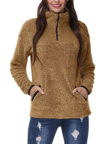 BesserBay Teddy Jacken Für Damen Kuschelig Herbst Winter Teddy Pullover Damen Khaki L von BesserBay