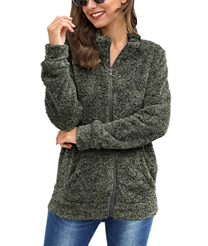 BesserBay Fleecejacke Damen Stehkragen Komfort Teddy Durchgehendem Reißverschluss Fleecemantel Lang Funktions Sweatjacke Helles Schwarz L von BesserBay