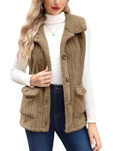 BesserBay Damen Fleeceweste Ärmellos Fellweste Jacke Teddyfleece Fellweste Winter Herbstmantel Outwear Braun M von BesserBay