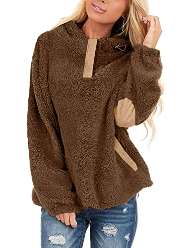 BesserBay Damen Kapuzenpullover Teddy-Fleece Hoodie Langarm Casual Sweatshirt Herbst Winter Fleecepullover Dunkelbraun XXL von BesserBay