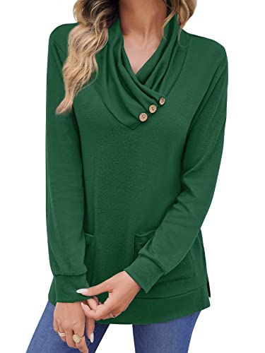 BesserBay Damen Langarm Oberteile mit Taschen Rollkragenshirt Lässige Tops Tshirt Rollkragenshirt Herbst Langarmshirt Laubgrün S von BesserBay