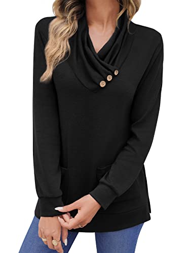 BesserBay Damen Langarm Oberteile mit Taschen Rollkragenshirt Lässige Tops Tshirt Rollkragenshirt Herbst Schwarz S von BesserBay