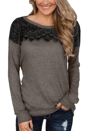 BesserBay Damen Locker Langarmshirt mit Rund Hals und Sueß Bündchen Elegant Noos Freizeit Kaffee XXL von BesserBay