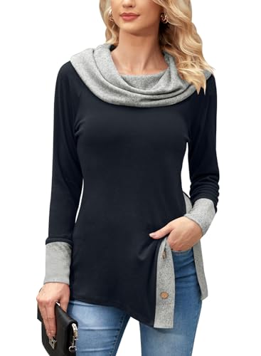 BesserBay Damen Pendler Buissnes Pullover Langärmelig mit großem Kragen Blau Sweatshirt Oberteile L von BesserBay