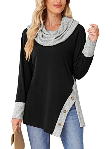 BesserBay Damen Pullover Sweatshirt Langärmelige Oberteile Seitenschlitz mit Tasten Patchwork-Farben Pendler Leicht L von BesserBay
