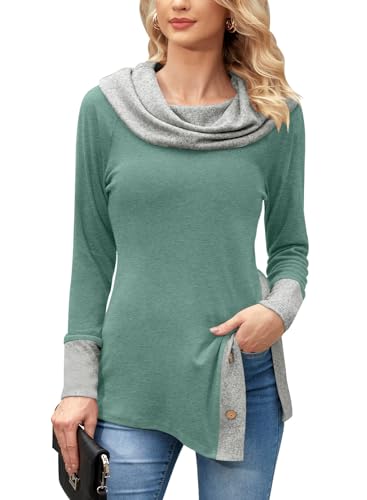 BesserBay Damen Pendler Buissnes Pullover Langärmelig mit großem Kragen Grün Sweatshirt Oberteile M von BesserBay