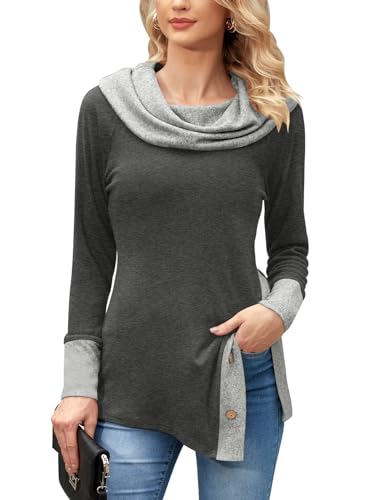 BesserBay Damen Baumwolle Weich Pullover Sweatshirt Grau Langärmelig mit großem Kragen Oberteile XL von BesserBay